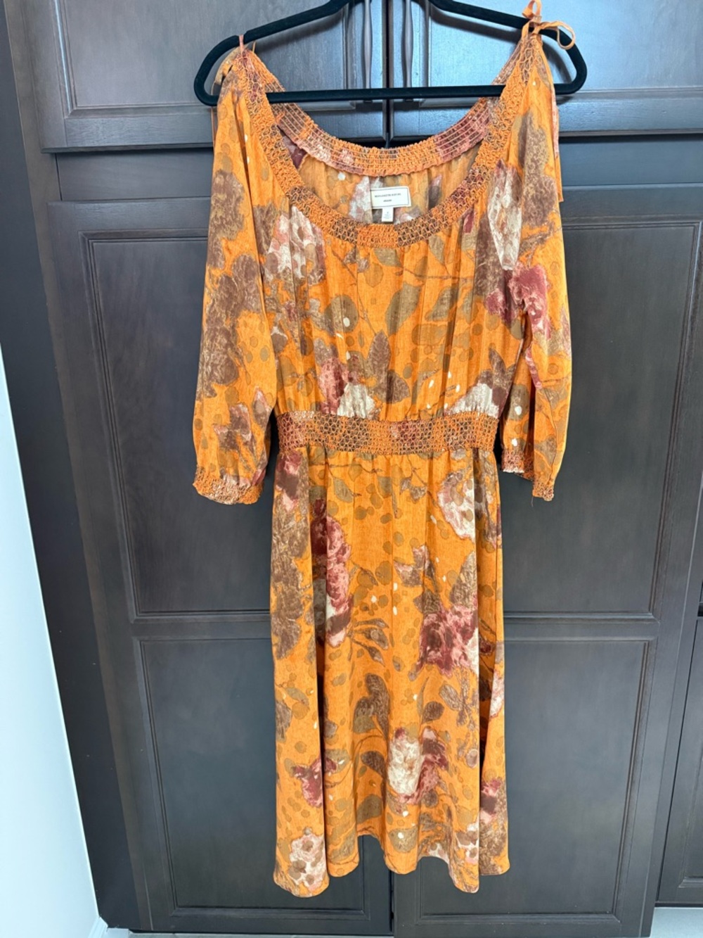 Floral Midi Dress with Smocked Waist in Mustard